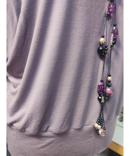 Dzianinowa bluzka z długim rękawem KIMONO i golfem - mocca